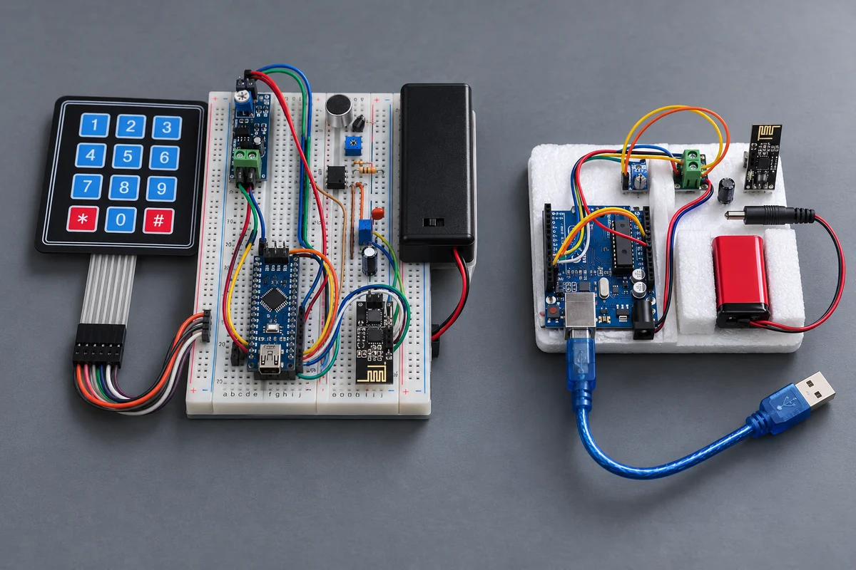 Enlarge a concept presentation of the Voice Remote keypad and microphone transmitter alongside its radio receiver